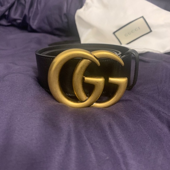 Black leather  belt with double G buckle main image 5